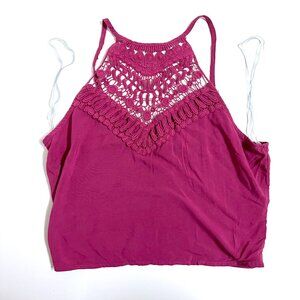 Rue21 Magenta Crop Top with Crochet Details (small)